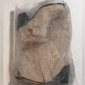 Cream Beige Heeled Cowgirl Boots with Rhinestone Accents